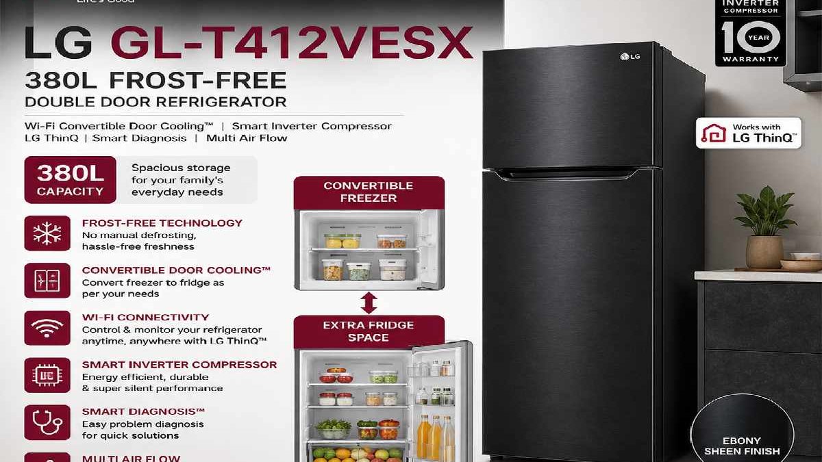 LG GL-T412VESX Review: 380L Frost-Free Double Door Refrigerator with Wi-Fi Convertible Cooling
